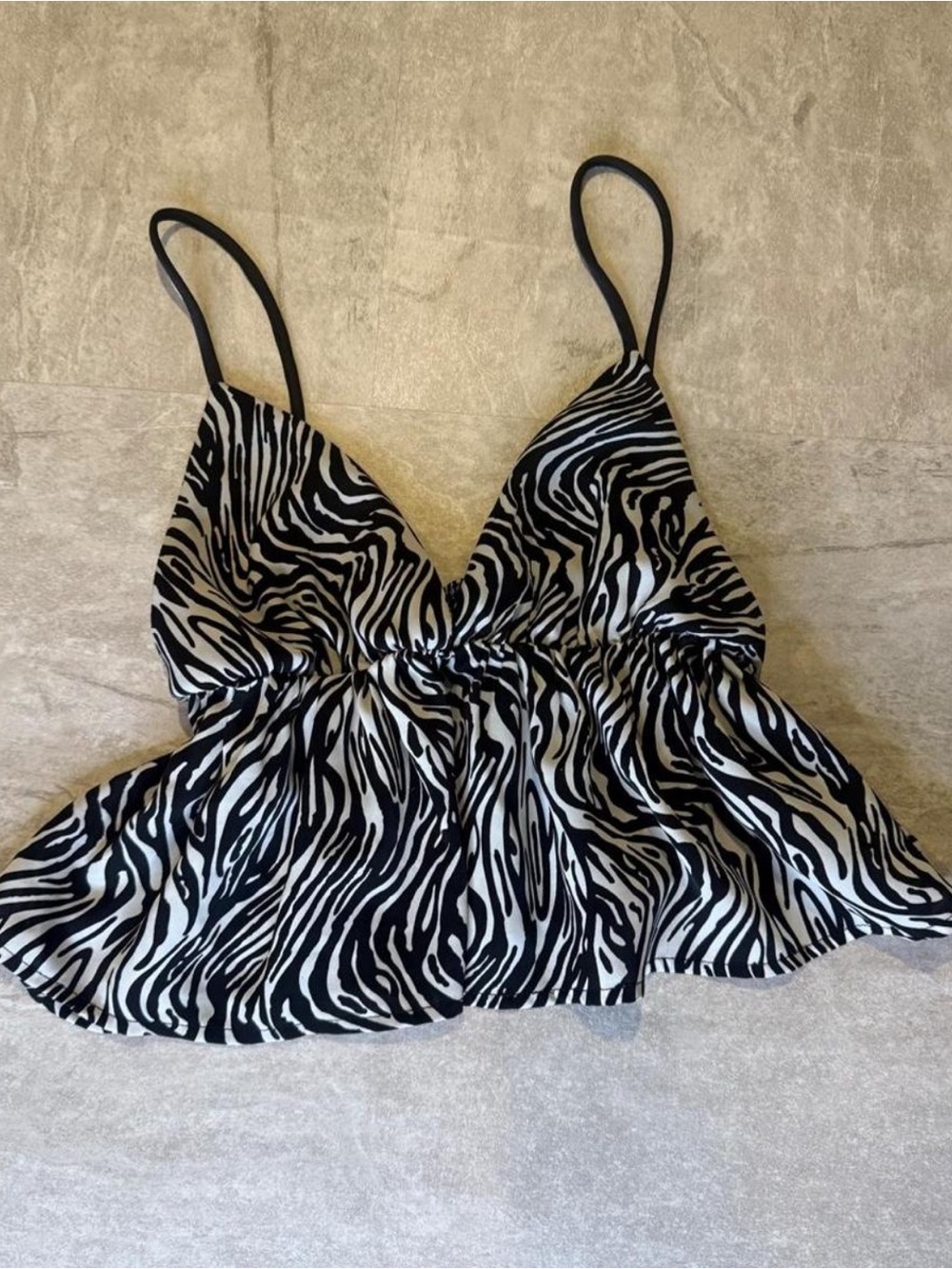 Boohoo Black & White Zebra Print V-Neck Cami